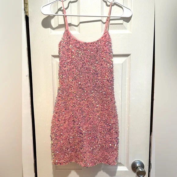 lucy in the sky iridescent sequin bodycon dress in pink Iridescent Sequin Bodycon Dress in Hot Pink